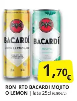 Supermercados MAS BACARDI Ron rtd mojito o lemon oferta