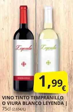 Supermercados MAS LEYENDA Vino tinto tempranillo o viura blanco oferta