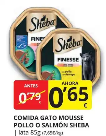 Supermercados MAS SHEBA Comida gato mousse pollo o salmón oferta