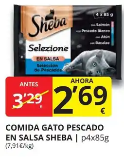 Supermercados MAS SHEBA Comida gato pescado en salsa oferta