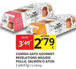 Supermercados MAS PURINA GOURMET Comida gato gourmet revelations mousse pollo, salmón o atún oferta