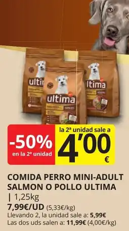 Supermercados MAS ULTIMA Comida perro mini-adult salmon o pollo oferta