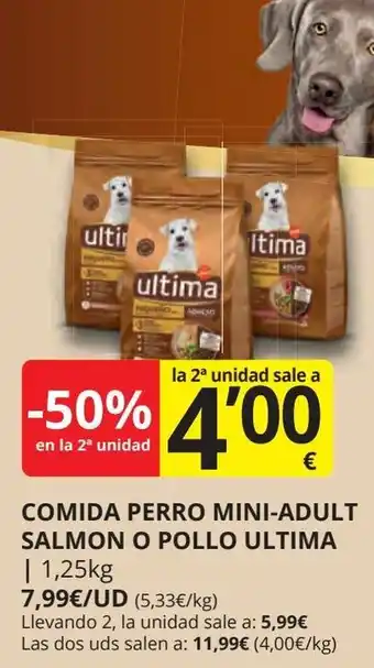 Supermercados MAS ULTIMA Comida perro mini-adult salmon o pollo oferta