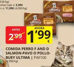 Supermercados MAS ULTIMA Comida perro f and d salmon-pavo o pollo- buey oferta