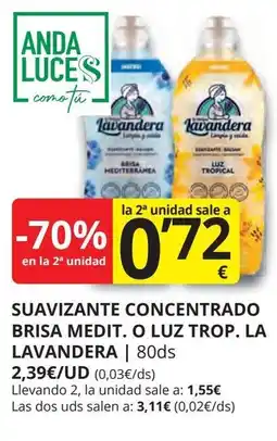 Supermercados MAS LA LAVANDERA Suavizante concentrado brisa medit. o luz trop. oferta