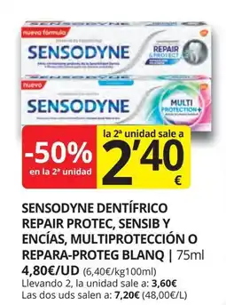 Supermercados MAS SENSODYNE Dentífrico repair protec, sensib y encías, multiprotección o repara-proteg blanq oferta