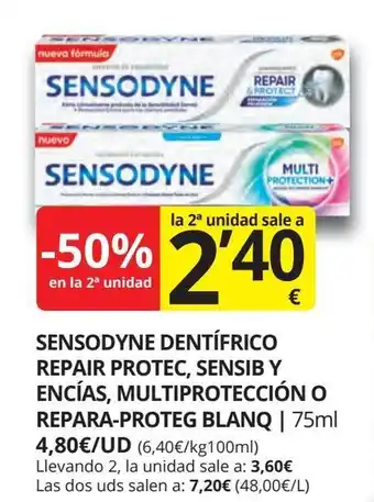 Supermercados MAS SENSODYNE Dentífrico repair protec, sensib y encías, multiprotección o repara-proteg blanq oferta