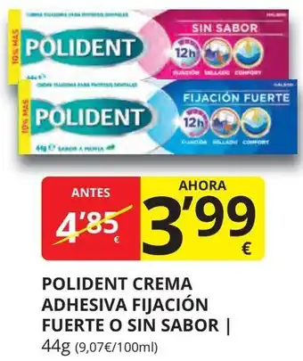 Supermercados MAS POLIDENT Crema adhesiva fijación fuerte o sin sabor oferta