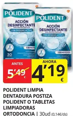 Supermercados MAS POLIDENT Limpia dentadura postiza polident o tabletas limpiadoras ortodoncia oferta
