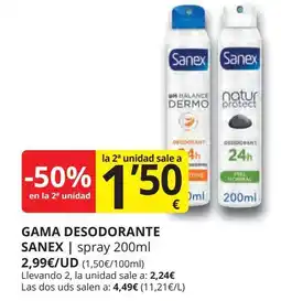 Supermercados MAS SANEX Gama desodorante oferta