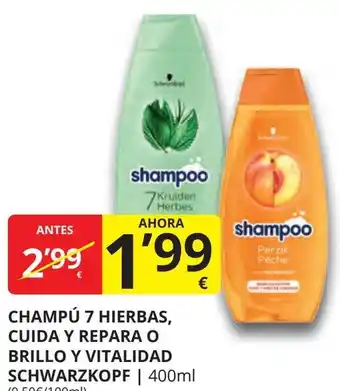 Supermercados MAS SCHWARZKOPF Champú 7 hierbas, cuida y repara o brillo y vitalidad oferta