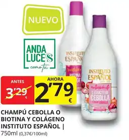 Supermercados MAS INSTITUTO ESPAÑOL Champú cebolla o biotina y colágeno oferta