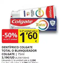 Supermercados MAS COLGATE Dentífrico colgate total o blanqueador oferta
