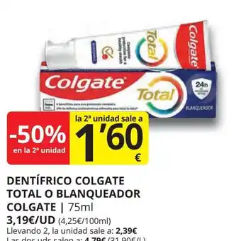 Supermercados MAS COLGATE Dentífrico colgate total o blanqueador oferta