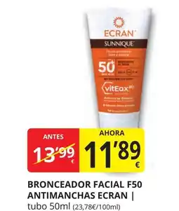 Supermercados MAS ECRAN Bronceador facial f50 antimanchas oferta