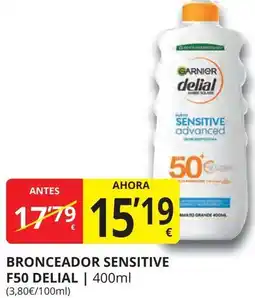 Supermercados MAS GARNIER Bronceador sensitive f50 delial oferta