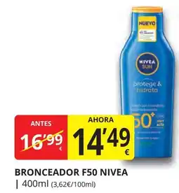 Supermercados MAS NIVEA Bronceador f50 oferta
