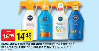 Supermercados MAS NIVEA Gama antialergia f50, infantil sensitive f50, protege y broncea f30, protege e hidrata f5 oferta