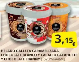 Supermercados MAS Helado galleta caramelizada, chocolate blanco y cacao o cacahuete y chocolate ebanny | oferta