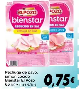 Supermercados Piedra EL POZO Pechuga de pavo, jamón cocido Bienstar oferta