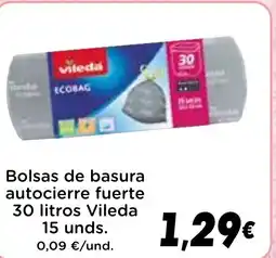 Supermercados Piedra VILEDA Bolsas de basura autocierre fuerte 30 litros oferta