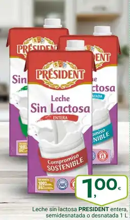 Supermercados Dani PRESIDENt Leche sin lactosa entera semidesnatada o desnatada oferta
