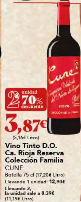 Gadis CUNE Vino Tinto D.O. Ca. Rioja Reserva Colección Familia oferta