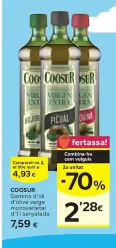 Caprabo COOSUR Gamma d'oli d'oliva verge monovarietal oferta