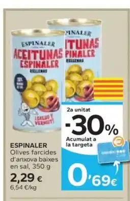 Caprabo ESPINALER Olives farcides d'anxova baixes en sal oferta