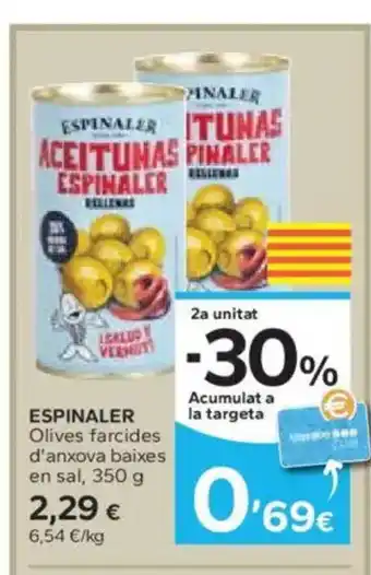 Caprabo ESPINALER Olives farcides d'anxova baixes en sal oferta