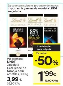 Caprabo LINDT Xocolata Excellence de taronja amb ametlles oferta