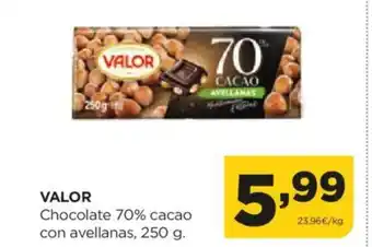 Alimerka VALOR Chocolate 70% cacao con avellanas oferta