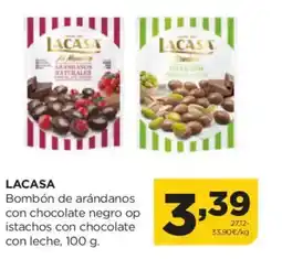 Alimerka LACASA Bombón de arándanos con chocolate negro op istachos con chocolate con leche oferta