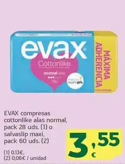 HiperDino Evax - compresas cottonlike alas normal oferta