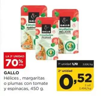 Alimerka GALLO Hélices, margaritas o plumas con tomate y espinacas oferta