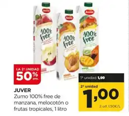 Alimerka JUVER Zumo 100% free de manzana, melocotón o frutas tropicales oferta