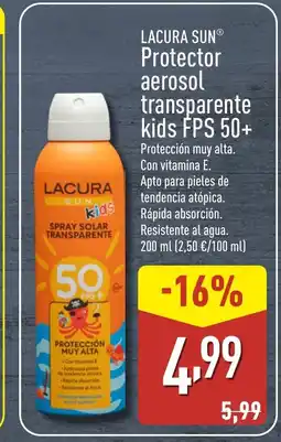 ALDI LACURA SUN Protector aerosol transparente kids FPS 50+ oferta