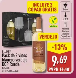 ALDI BLUME Pack de 2 vinos blancos verdejo DOP Rueda oferta