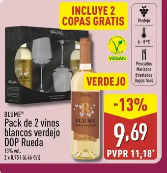 ALDI BLUME Pack de 2 vinos blancos verdejo DOP Rueda oferta