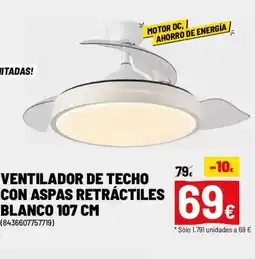 Brico Depôt Ventilador de techo con aspas retractiles blanco oferta