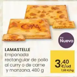 Eroski LAMASTELLE Empanada rectangular de pollo al curry o de carne y manzana oferta