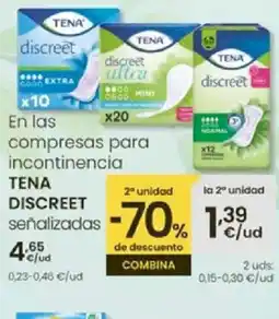 Eroski TENA DISCREET En las compresas para incontinencia oferta
