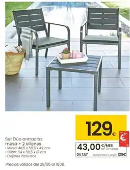 Eroski Set Dúo antracita: mesa + 2 sillones oferta