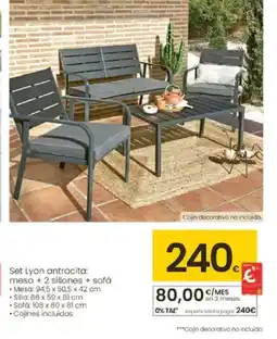 Eroski Set Lyon antracita: mesa + 2 sillones + sofá oferta