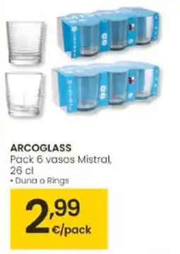 Eroski ARCOGLASS Pack 6 vasos Mistral oferta