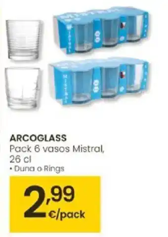 Eroski ARCOGLASS Pack 6 vasos Mistral oferta