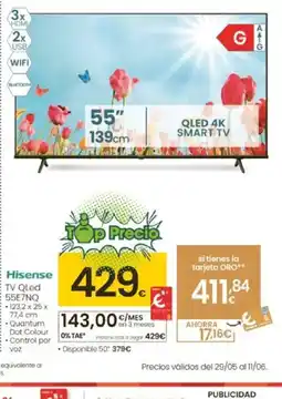 Eroski HISENSE TV QLed 55E7NQ oferta