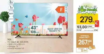 Eroski TCL TV Qled 4K 43C655 oferta