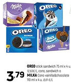 Coviran OREO / MILKA stick sandwich Cono vainilla &chocolate oferta