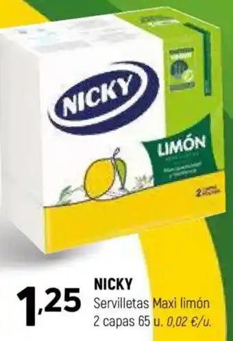 Coviran NICKY Servilletas Maxi limón 2 capas 65 u oferta